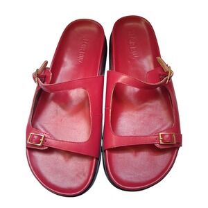 J.Crew Womens Red Leather Double Buckle Slide Sandals E8308 Size 10